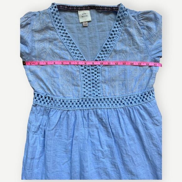 Knox Rose Short Sleeve Blue Embroidered V-Neck A-Line Lined Mini Dress. Small. - Picture 4 of 7